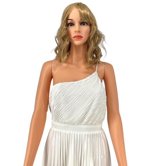 Lulus White One Shoulder Pleated Midi Dress M Grecian Formal Prom Wedding - Picture 4 of 9